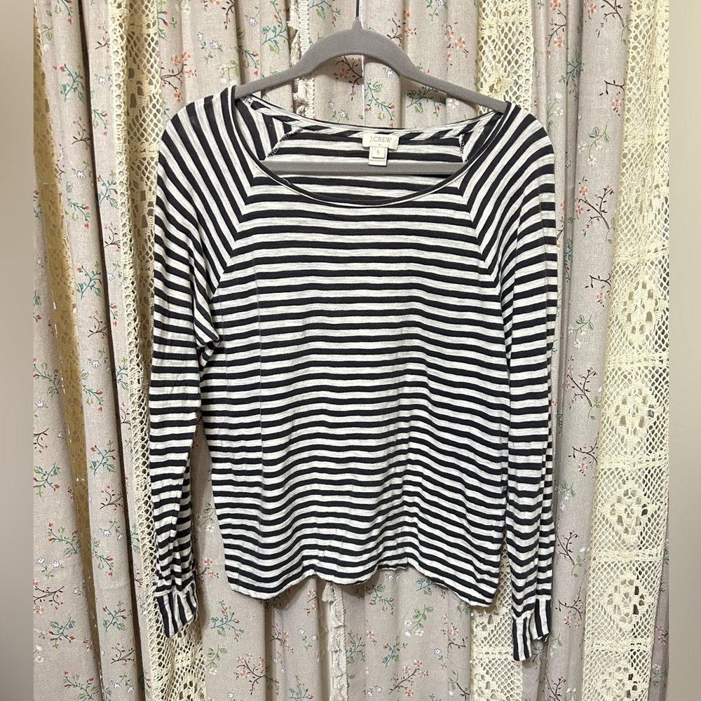 J. Crew Black and White Striped Long Sleeve Tee